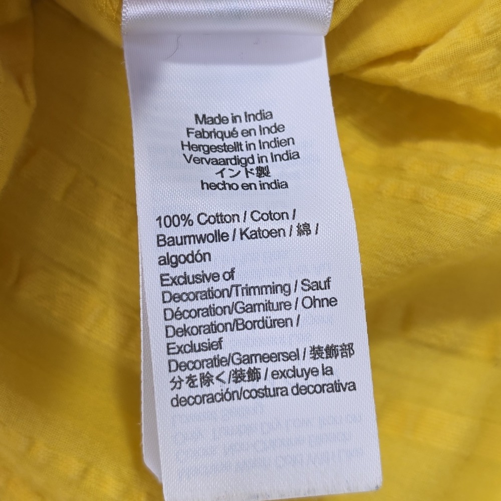 J Crew Ruffle V-Neck Blouse XL Butter Yellow Cotton Textured Short Sleeve Top - Picture 6 of 15